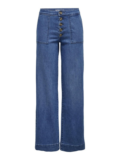 Only Underdele Blue Denim Wide Jeans med knapper - Juicy - Only