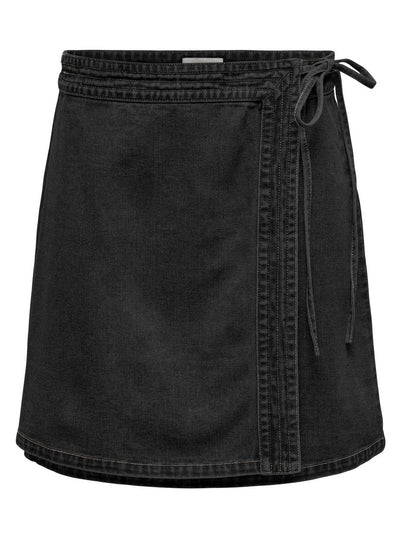 Only Underdele Denim wrap nederdel - Washed black - Villa - Only