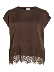 Vila - Satin Top med blonde - brun - Viellette