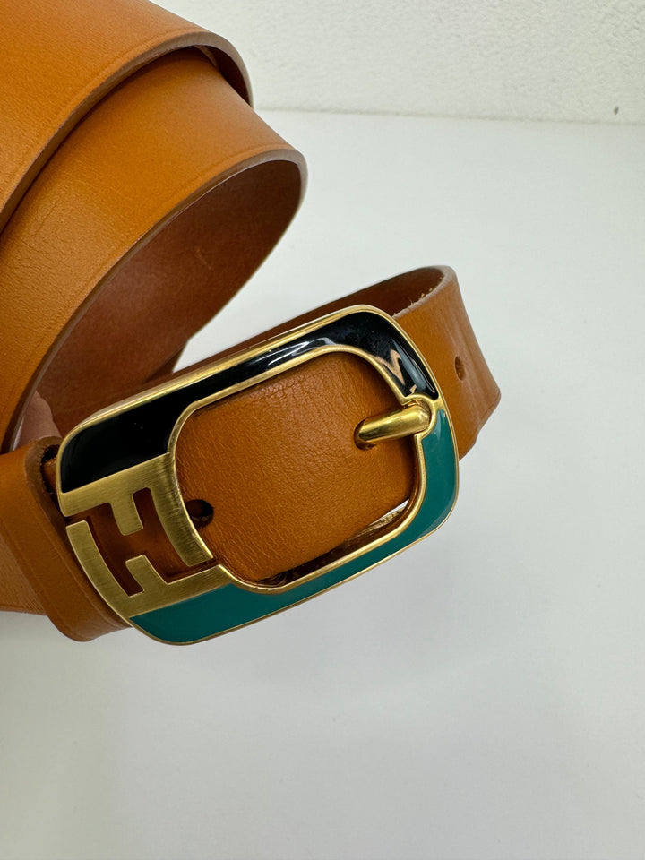 Fendi Belt Cognac Secondhand Gold buckle Stilkompagniet