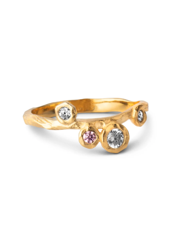 Enamel Guld ring med zirkoner  - Rose - Enamel