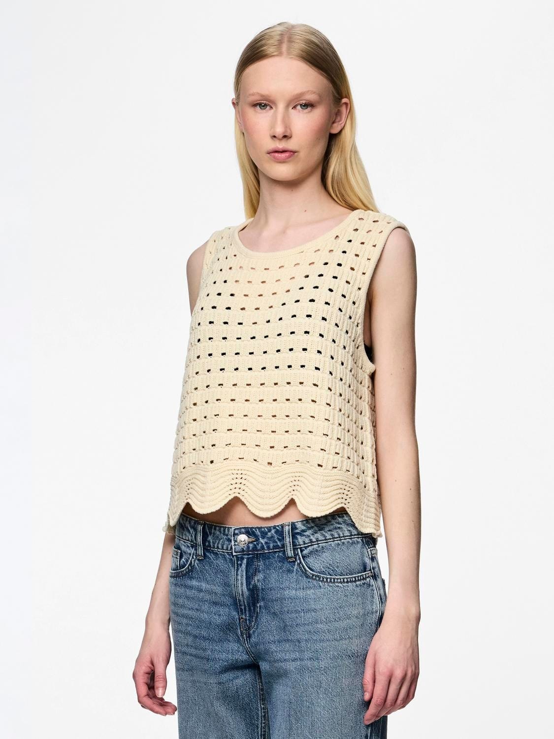 Pieces t-shirts & toppe Hæklet top - Beige - Nizy - Pieces