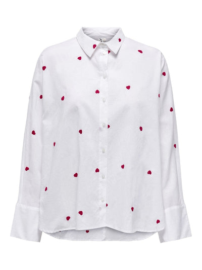 Only Overdele Hvid skjorte med Røde Hjerter - Lina - Only