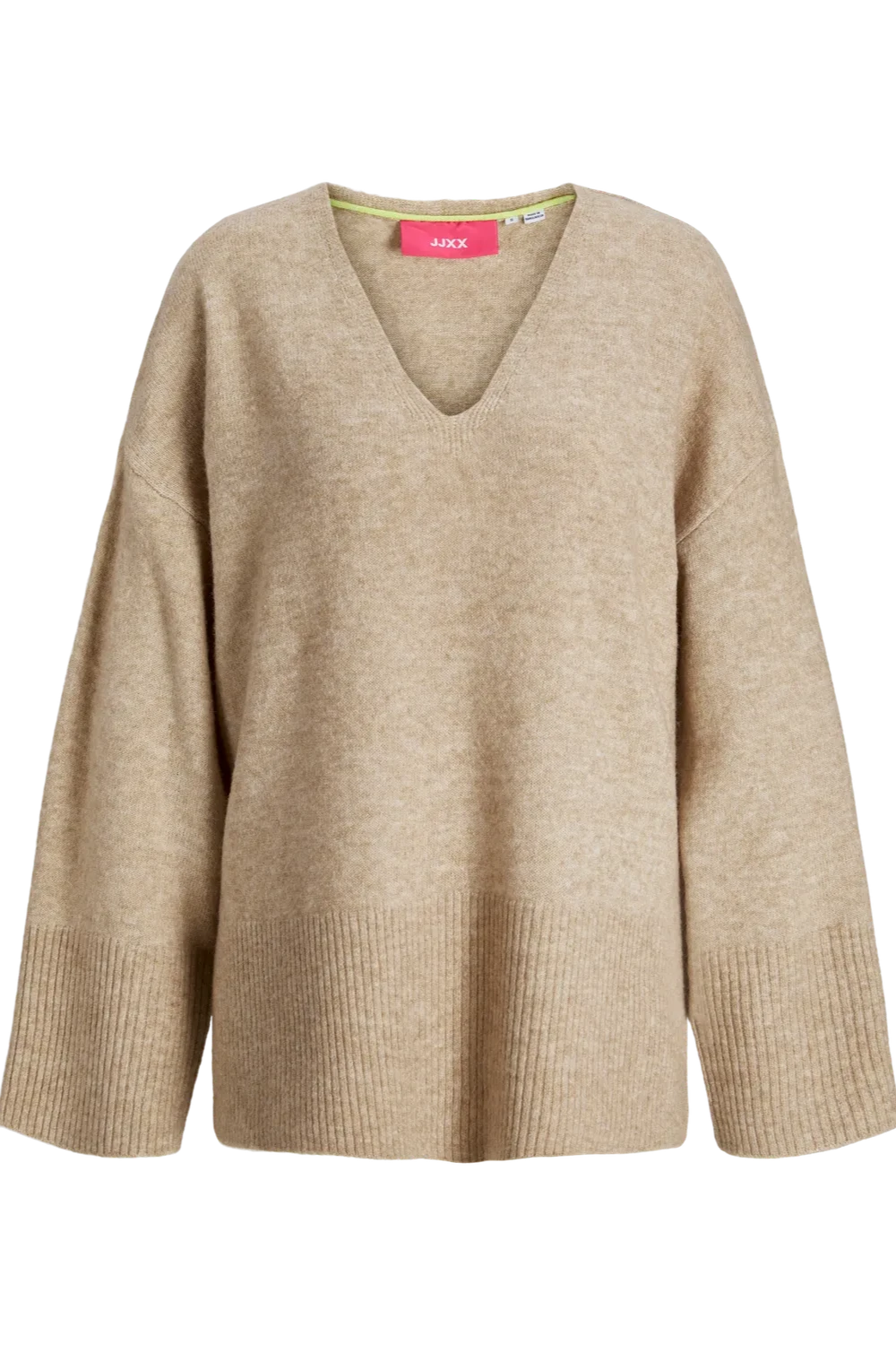 JJXX - V-neck oversize striktrøje - Beige - Lucca