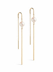 Long gold earring with freshwater pearl - Aga Pearl - Enamel