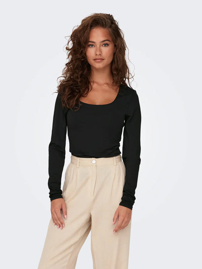 Only - Bluse - Two way deep neck - Black - Ea