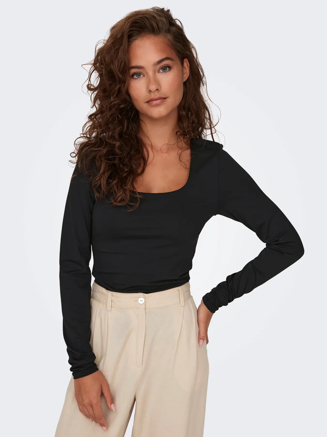 Only - Bluse - Two way deep neck - Black - Ea