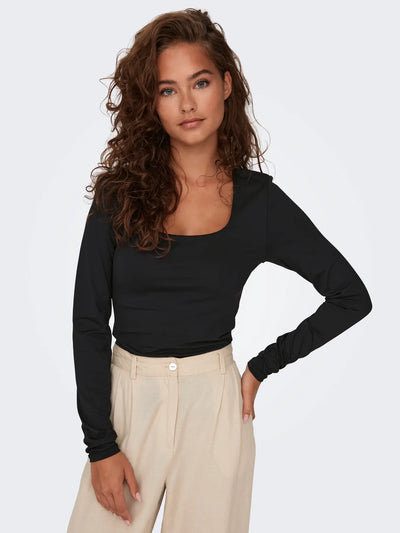 Only - Bluse - Two way deep neck - Black - Ea