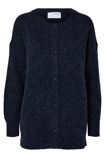Lang cardigan - Mørkeblå - Sia ras - Selected femme - Stilkompagniet.dk