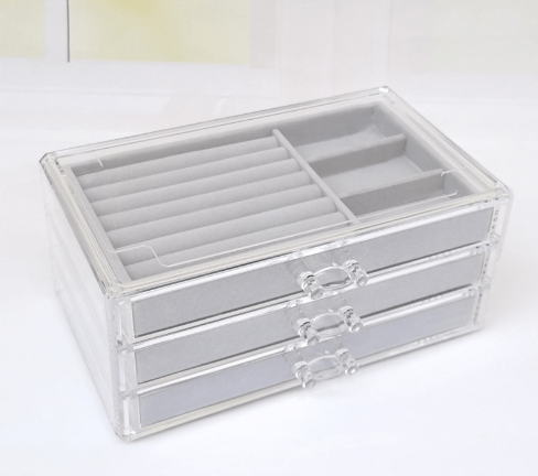 Andcopenhagen Accessories Smykke organizer, 3 skuffer med grå velour bakker - Plexiglas