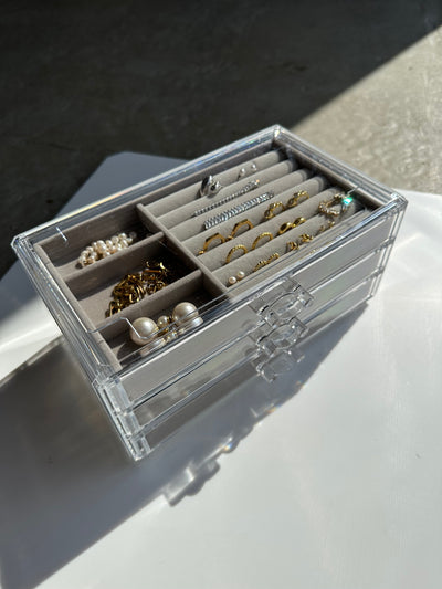 Andcopenhagen Accessories Smykke organizer, 3 skuffer med grå velour bakker - Plexiglas