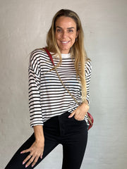 Black and white striped long sleeve blouse - Hannah - Sassy