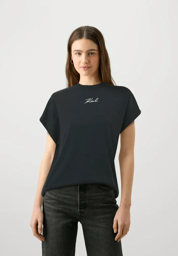 Clothing Tee Shirt Femme Karl Lagerfeld T-shirt Black Signature T