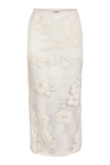 Cremefarvet blonde nederdel med blomsterdesign, elegant og delikat stil.