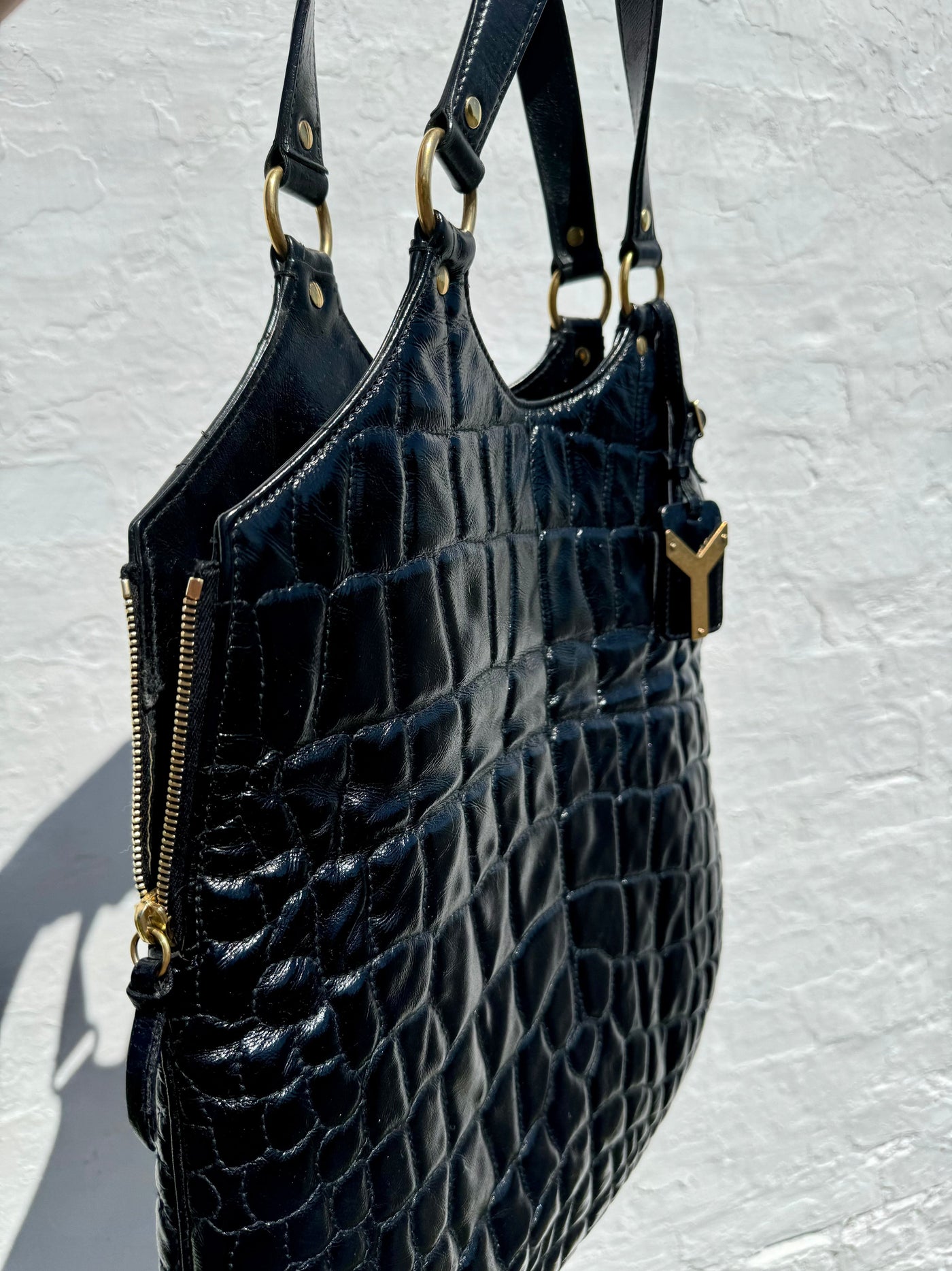 Yves Saint Laurent Crocodile Embossed tote black shopper Secondhand